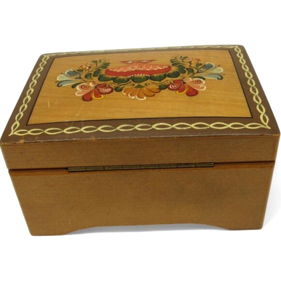 Wood Swiss MUSIC BOX Floral Design Playing Ich Han En Schatz Am Zürisee Vintage - Picture 2 of 10
